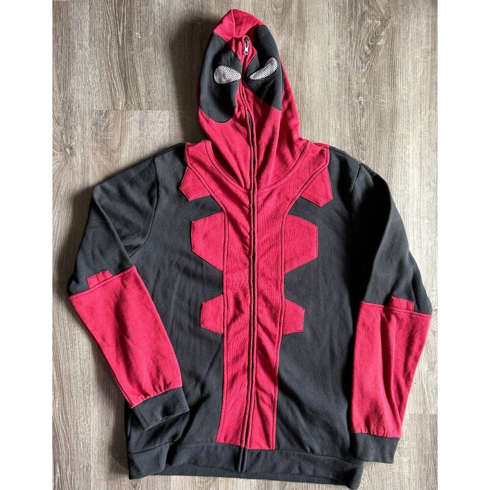 Marvel Deadpool Zip Hoodie Mask Hood Full Zip Red Black Mens XL Licensed